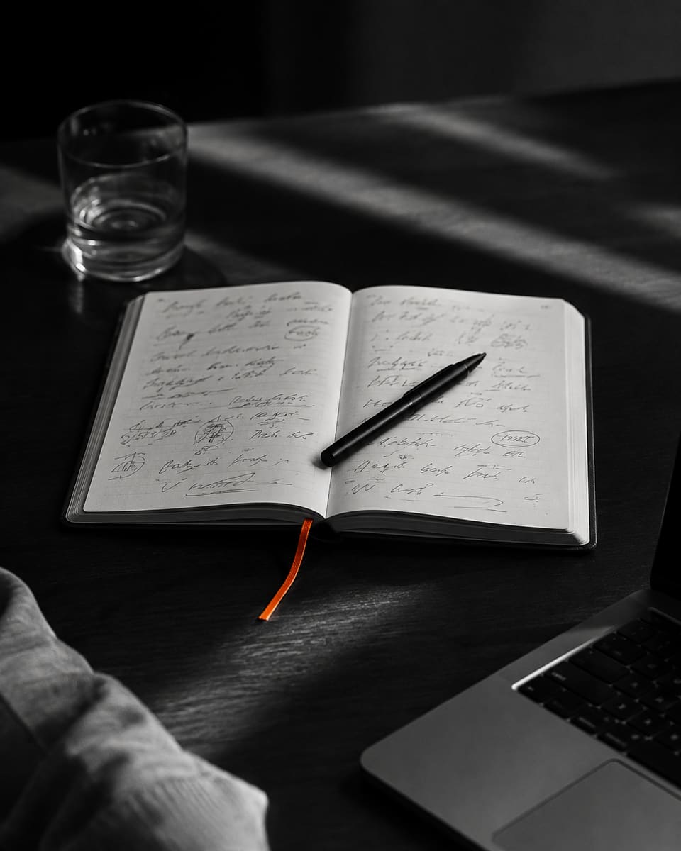 Un cuaderno de notas y un portátil sobre una mesa, documentando cada paso de un caso de prueba